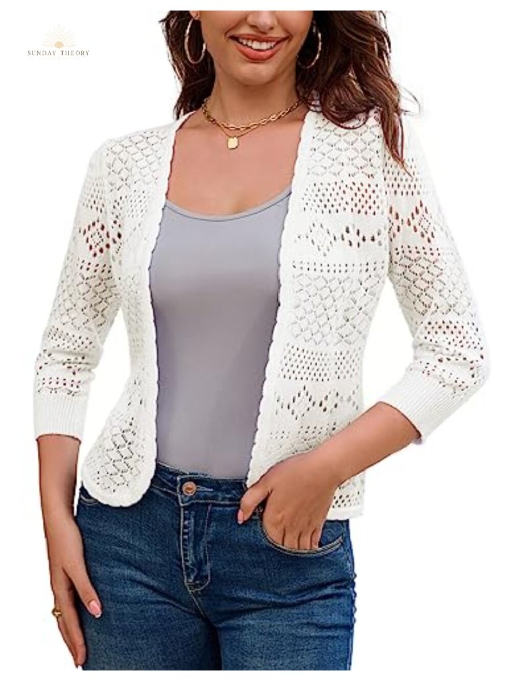 GRACE KARIN Women's Lightweight Crochet Bolero Shrug 3/4 Sleeve Open Front
